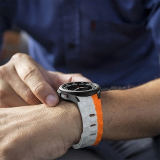 grey-orange-hex-pattern-fitbit-charge-6-watch-straps-nz-silicone-football-pattern-watch-bands-aus